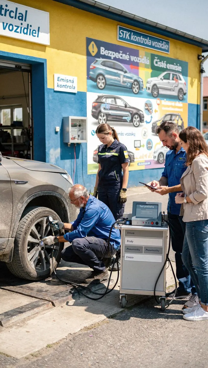 Automobil na zdviháku v dielni so zameraním na prípravu na emisnú kontrolu a servis súkromného majiteľa.